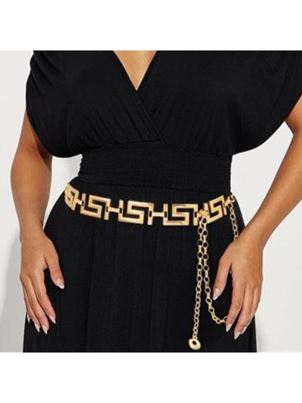 Sleek Metal Waist Belt Gold Tone Chain Adjustable for Women